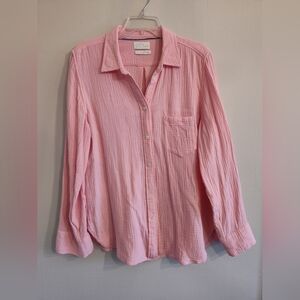 J Crew Reimagined Pink Cotton Gauze Long Sleeve Shirt Blouse Coastal Grandma